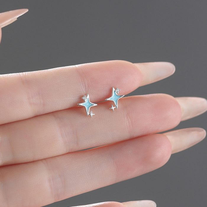 999 Fine Silver Tetragram Enamel Stud Earrings - Image 3