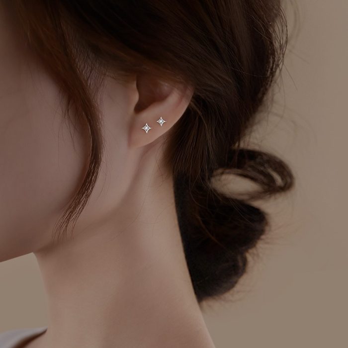925 Sterling Silver Tetragram Star Stud Earrings - Image 2