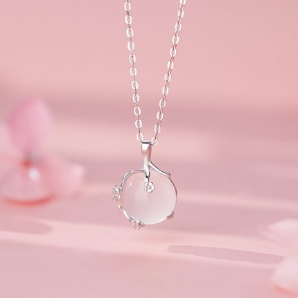 999 Fine Silver Unique White Chalcedony Plum Blossom Necklace - Image 4