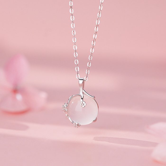 999 Fine Silver Unique White Chalcedony Plum Blossom Necklace - Image 4