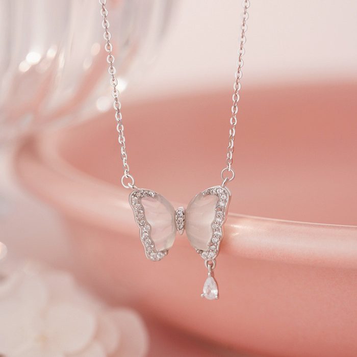 925 Sterling Silver Butterfly Chalcedony Necklace - Image 5
