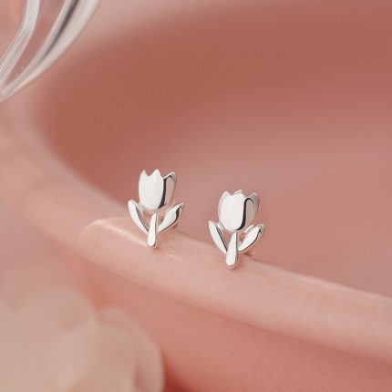 999 Fine Silver Sweet Tulip Screw Back Earrings - Image 3