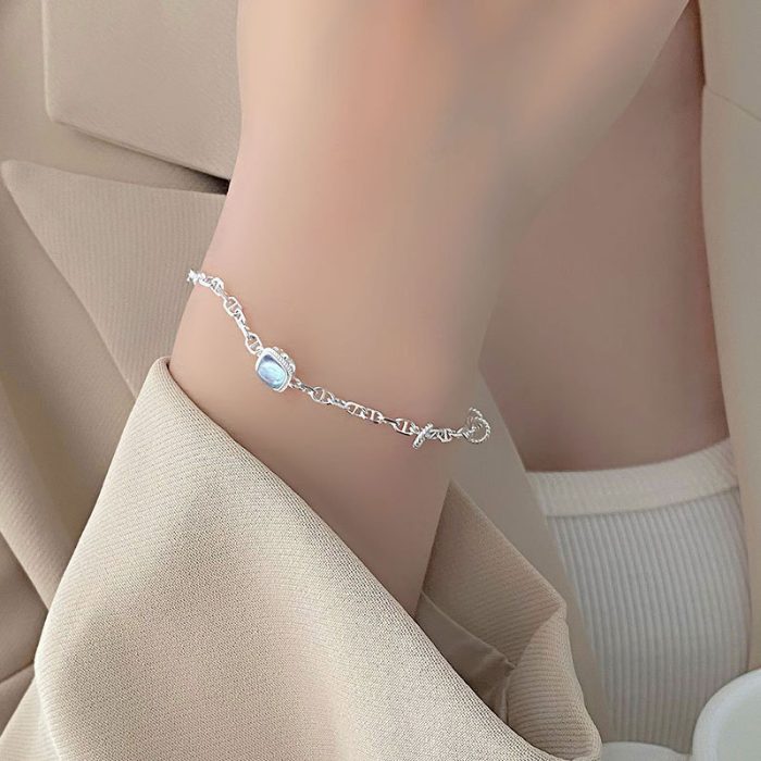 925 Sterling Silver Cushion Aquamarine Bracelet - Image 5