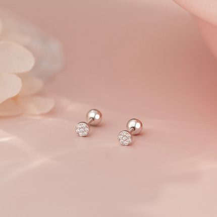 999 Fine Silver Round CZ Screw Back Earrings - Image 6