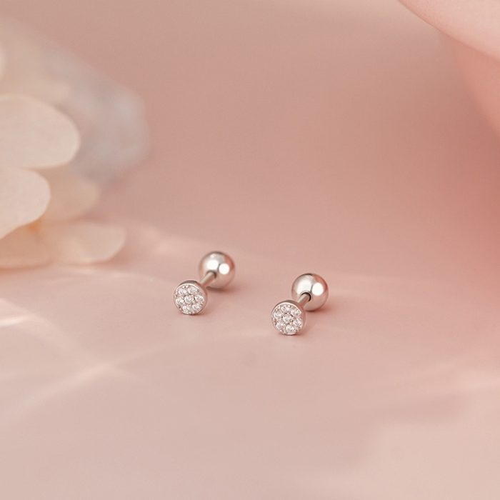 999 Fine Silver Round CZ Screw Back Earrings - Image 6