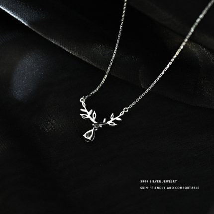 999 Fine Silver Light Luxury Elegant Laurel Goddess Leaf Teardrop Zircon Necklace - Image 4