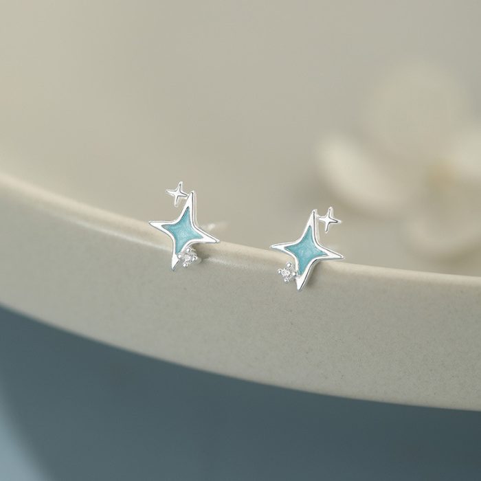 999 Fine Silver Tetragram Enamel Stud Earrings - Image 5