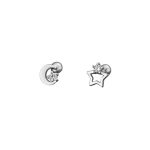 999 Fine Silver Asymmetric Star Moon Screw Back Earrings