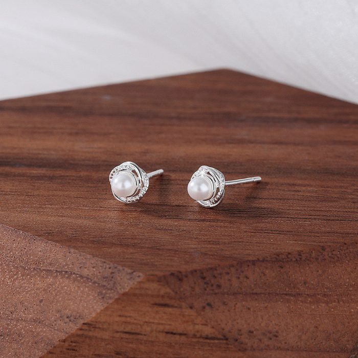 999 Fine Silver Wrapped Pearl Stud Earrings - Image 5