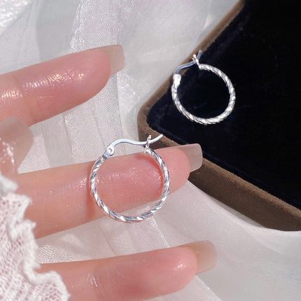 925 Sterling Silver Elegant Twisted Texture Sparkling Diamond Cut Hoop Earrings - Image 4