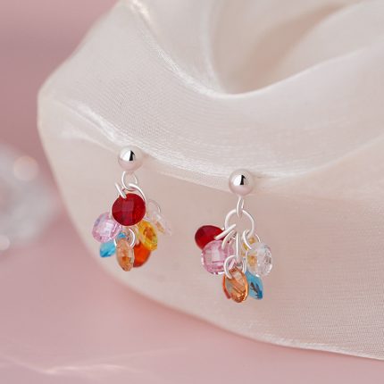 925 Sterling Silver Grape Beaded Color CZ Stud Earrings - Image 5