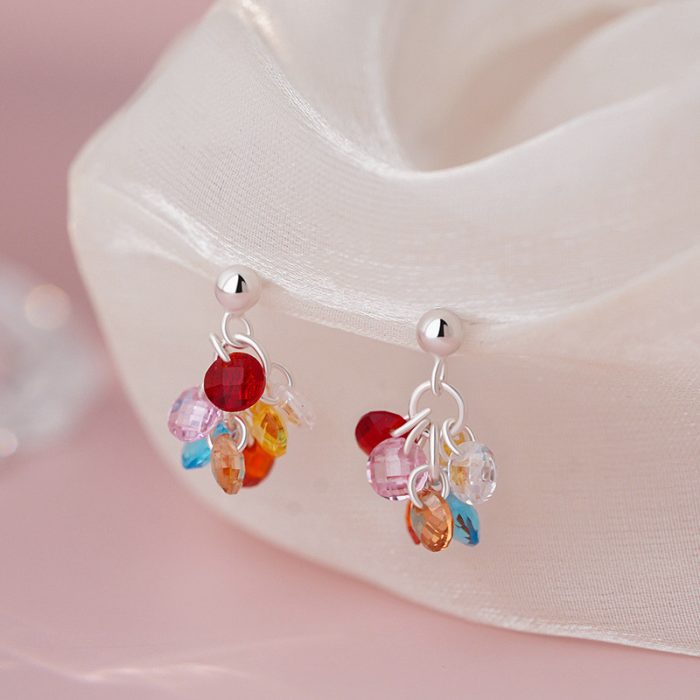 925 Sterling Silver Grape Beaded Color CZ Stud Earrings - Image 5