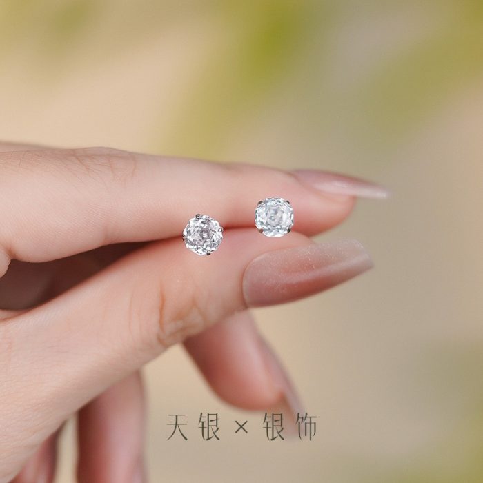 999 Fine Silver Rose Cut CZ Stud Earrings - Image 5