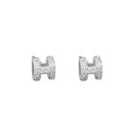 925 Sterling Silver Personalized Small Polished Letter H 3D Pave CZ Stud Earrings