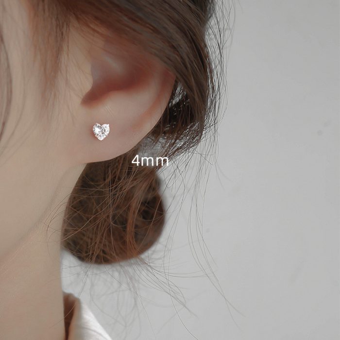 925 Sterling Silver Heart CZ Stud Earrings - Image 2