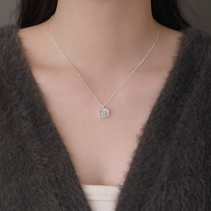 999 Fine Silver Sparkling CZ Cat Necklace - Image 3