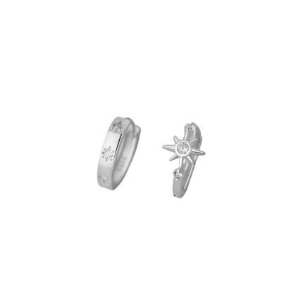 925 Sterling Silver Asymmetric Star Hoop Earrings - Image 5