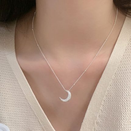 925 Sterling Silver Texture Lava Moon Necklace - Image 5