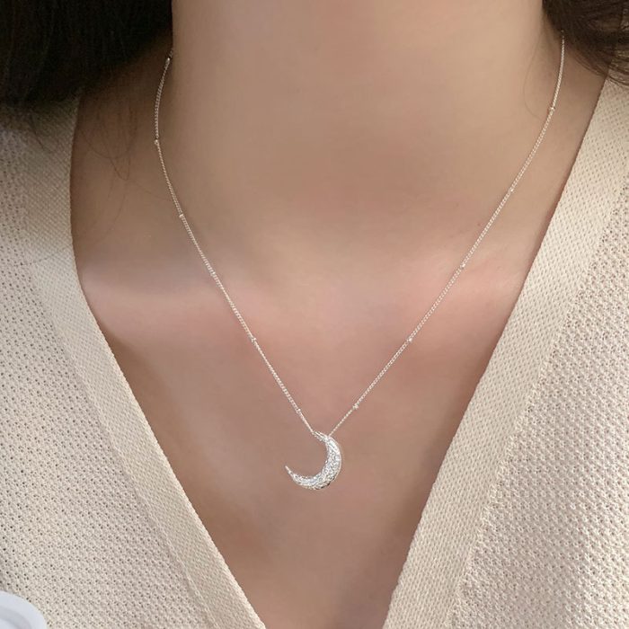 925 Sterling Silver Texture Lava Moon Necklace - Image 5