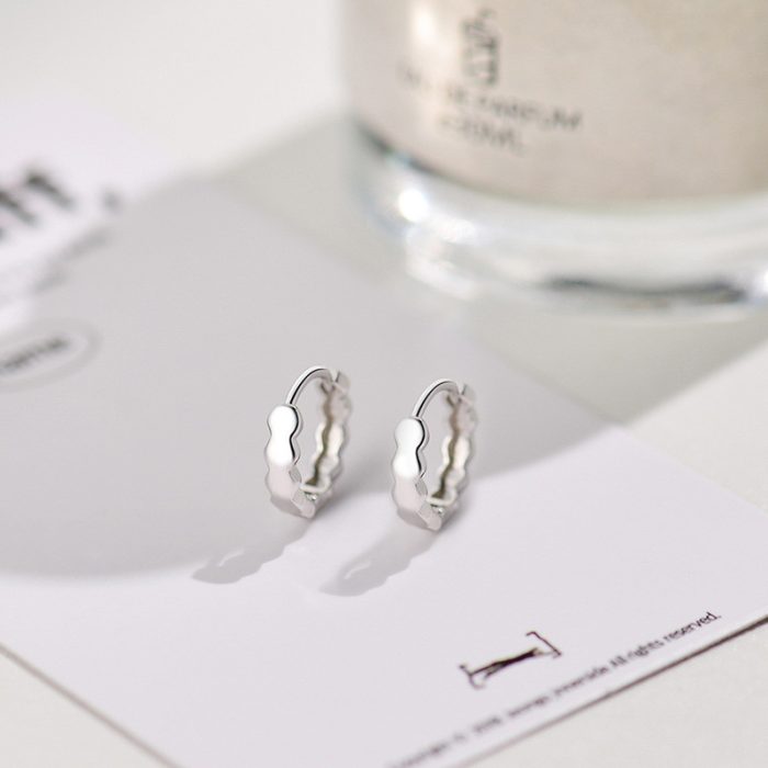 925 Sterling Silver Hoop Earrings Honeycomb Hexagon Sparkling Hoops - Image 3
