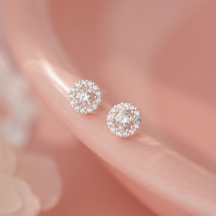 999 Fine Silver Micro Pave CZ Round Stud Earrings - Image 5