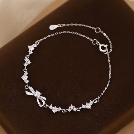 999 Fine Silver Bow CZ Heart Bracelet - Image 5
