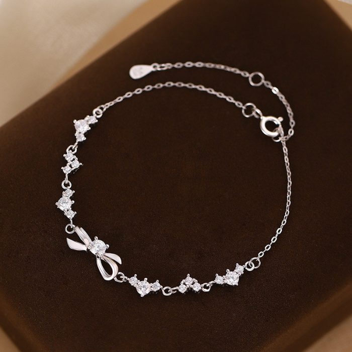 999 Fine Silver Bow CZ Heart Bracelet - Image 5
