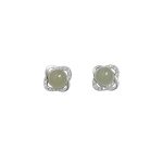 999 Fine Silver Hetian Jade Four Leaf Clover Stud Earrings