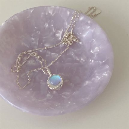 925 Sterling Silver Korean Jewelry Gorgeous 925 Silver AB Color Stone Round Pendant Necklace Moonstone - Image 5