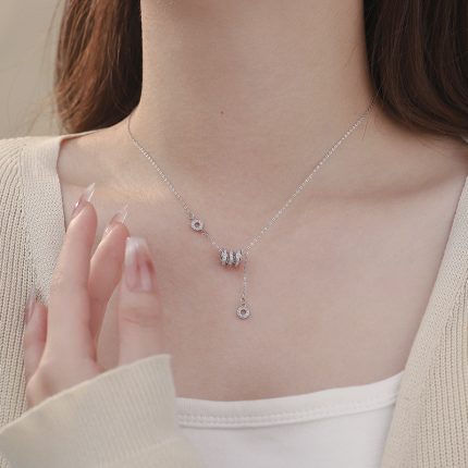 999 Fine Silver Unique Design Lucky Bead Pave CZ Necklace - Image 5