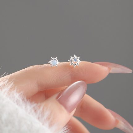 999 Fine Silver Personalized Little Sun Asymmetric Screw Back Earrings - Image 4