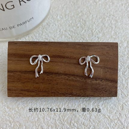 999 Fine Silver Sweet Cute Bow Stud Earrings - Image 3