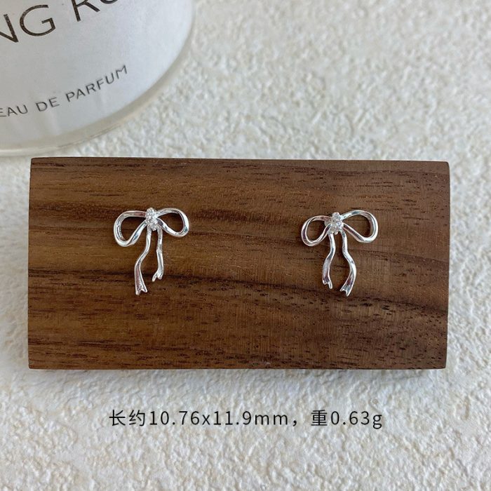 999 Fine Silver Sweet Cute Bow Stud Earrings - Image 3