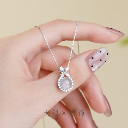 Tianyin 925 Sterling Silver Light Luxury Fashion Floral Circle White Agate Necklace - Image 5