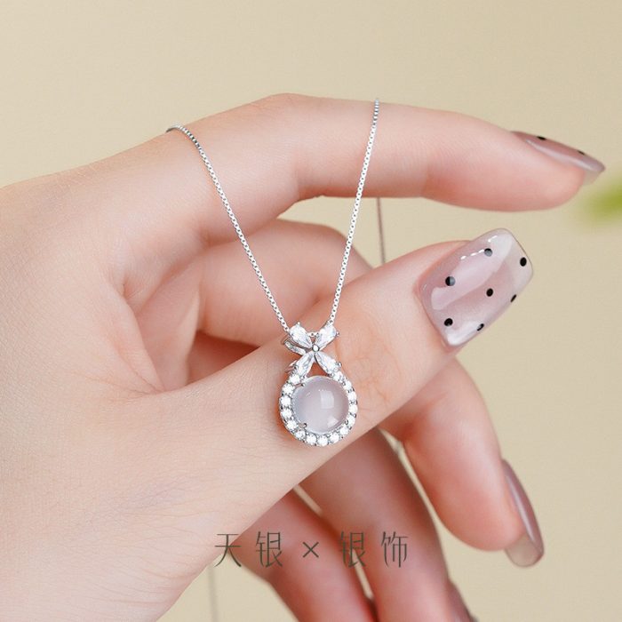 Tianyin 925 Sterling Silver Light Luxury Fashion Floral Circle White Agate Necklace - Image 5