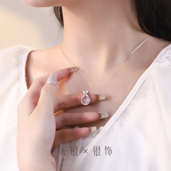 Tianyin 925 Sterling Silver Light Luxury Fashion Floral Circle White Agate Necklace - Image 3