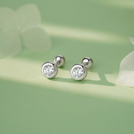 999 Fine Silver Needle Unique Minimalist CZ Screw Back Earrings - Image 3