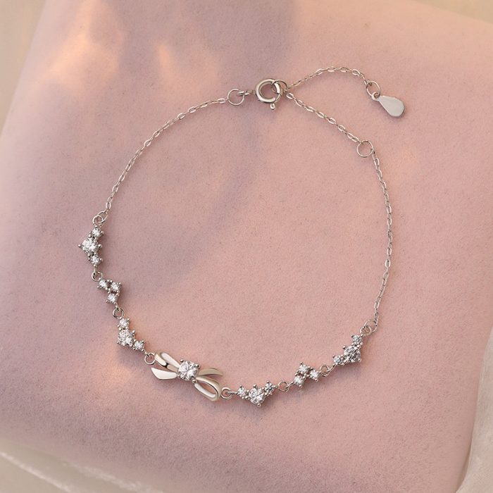 999 Fine Silver Bow CZ Heart Bracelet, Sweet Winter New Fresh Unique Bracelet - Image 5
