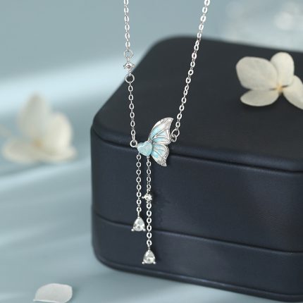 999 Fine Silver Glow-in-the-Dark Butterfly Heart Tassel Necklace - Image 4