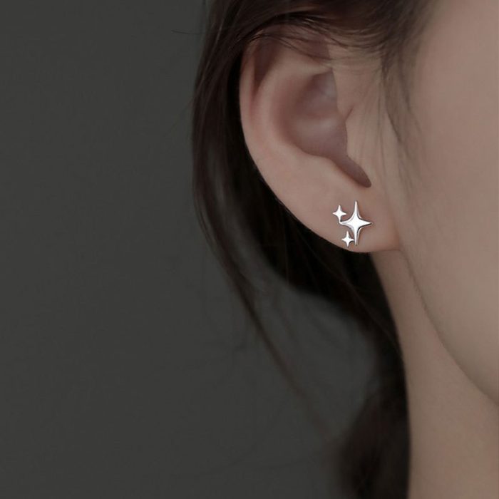 925 Sterling Silver Tetragram Stud Earrings - Image 2