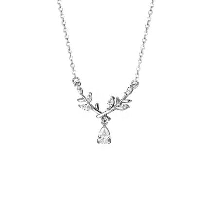 999 Fine Silver Light Luxury Elegant Laurel Goddess Leaf Teardrop Zircon Necklace