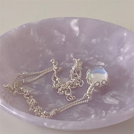 925 Sterling Silver Korean Jewelry Gorgeous 925 Silver AB Color Stone Round Pendant Necklace Moonstone - Image 4