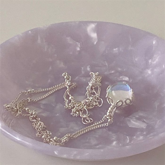 925 Sterling Silver Korean Jewelry Gorgeous 925 Silver AB Color Stone Round Pendant Necklace Moonstone - Image 4