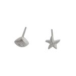 999 Fine Silver Summer New Starfish Shell Stud Earrings