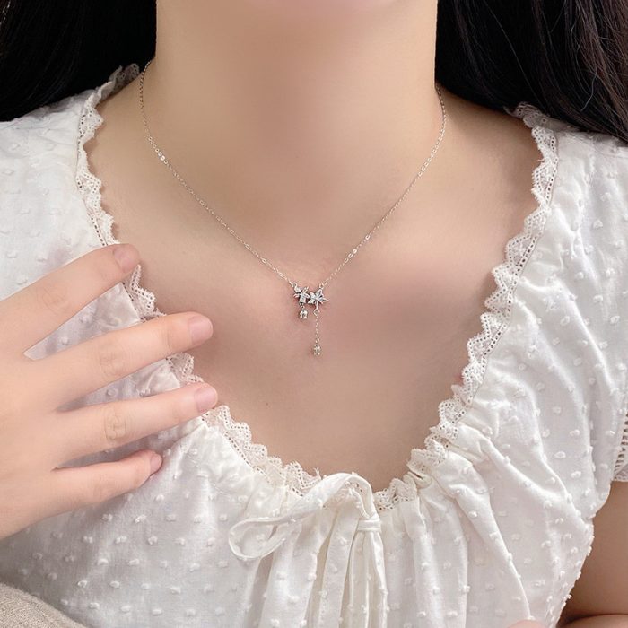 999 Fine Silver Elegant Floral Lily of the Valley Tassel Necklace - Image 2