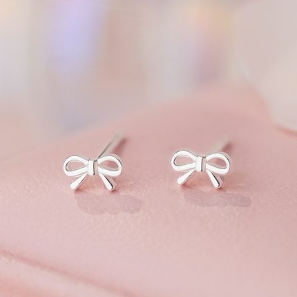 999 Fine Silver Princess Bow Straight Post Screw Back Earrings - Image 5