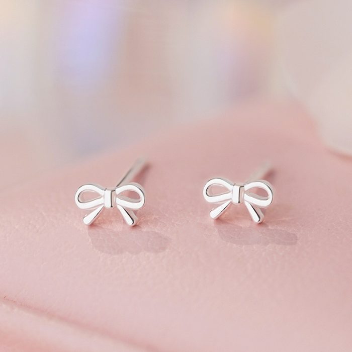 999 Fine Silver Princess Bow Straight Post Screw Back Earrings - Image 5