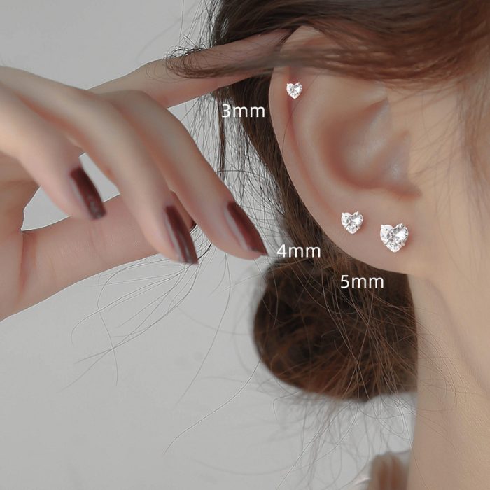 925 Sterling Silver Heart CZ Stud Earrings - Image 5
