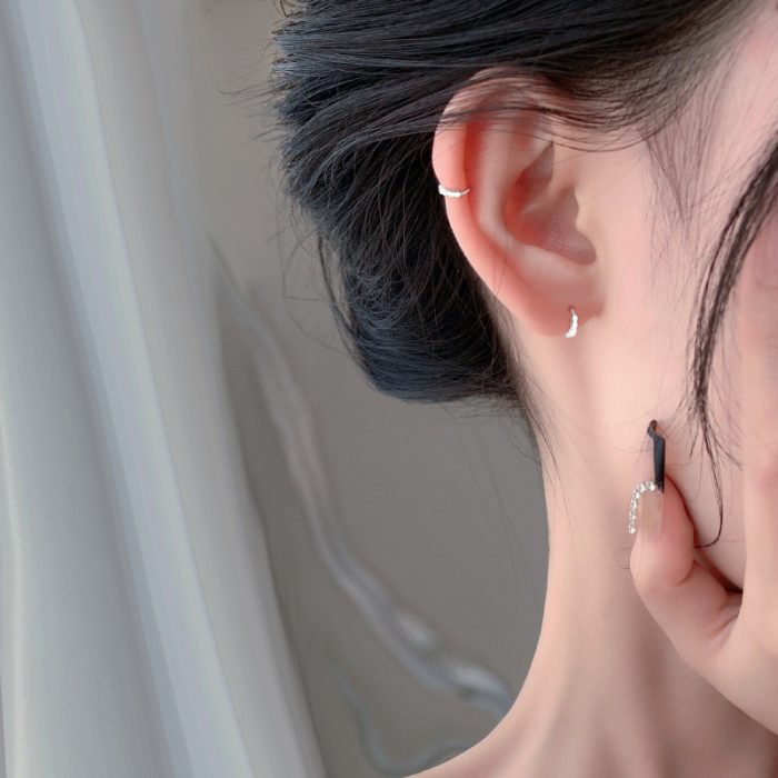 925 Sterling Silver Hoop Earrings Honeycomb Hexagon Sparkling Hoops - Image 2