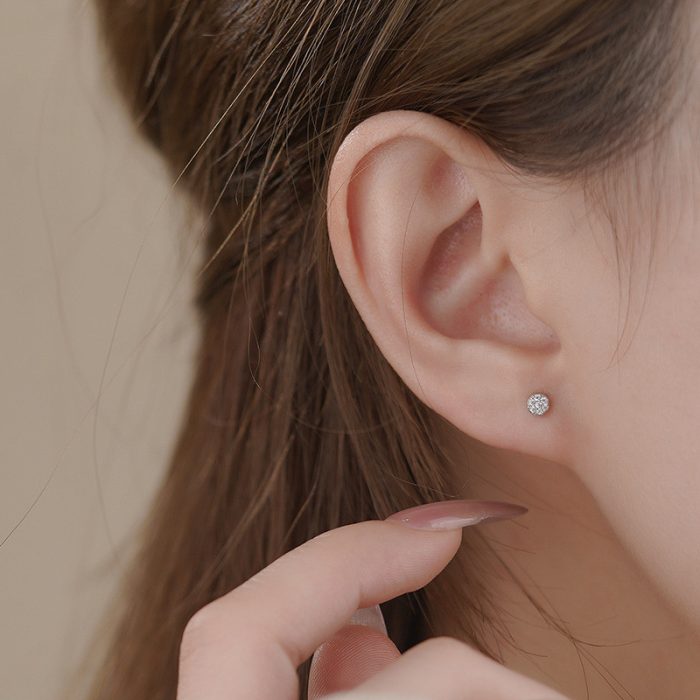 999 Fine Silver Round CZ Screw Back Earrings - Image 5